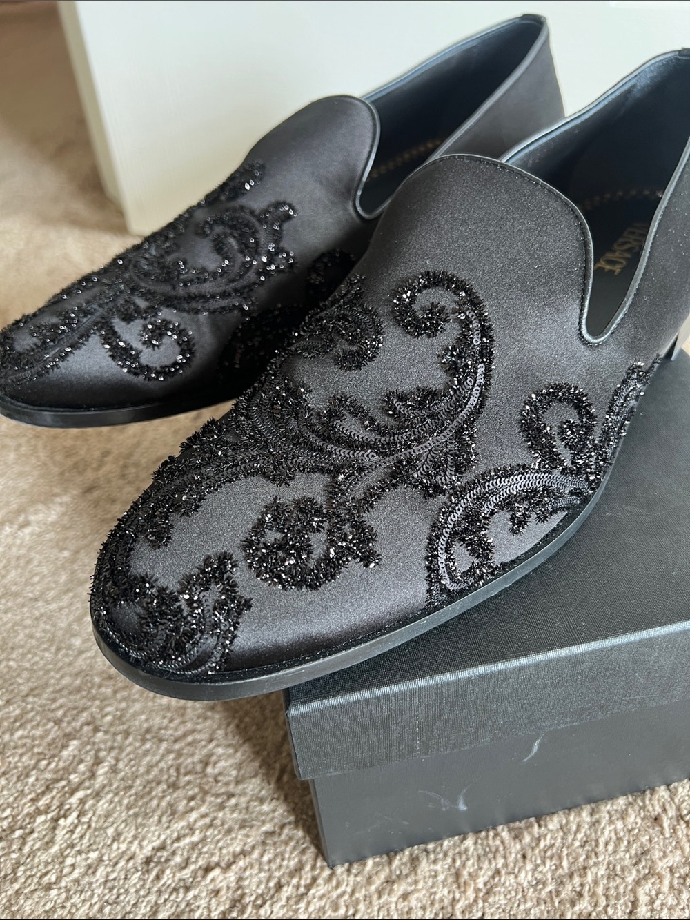Versace Embellished Satin Loafers with Gold Logo Detail